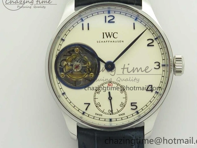 MIROTIME 0111 Cozy Portuguese Tourbillon IW5463 SS ZF Best Edition White Dial Blue Hands on Blue Leather Strap 7172